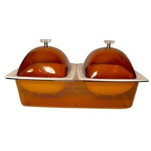 VTG Mid Century Amber/White Lucite Acrylic Double Domed Chiller Serving Dish EC